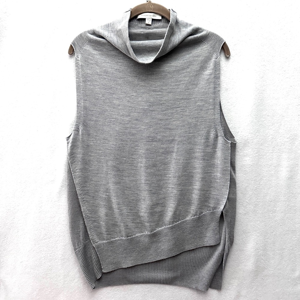 Brochu Walker S Wool Linen Funnel Mock Neck Sleeveless Asymmetrical Sweater Vest